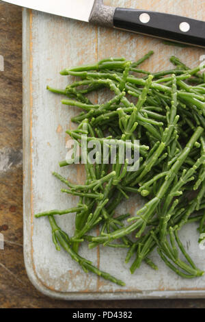 preparing fresh samphire Stock Photo