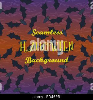 Seamless Halloween Holiday Pattern, Bats Fly in the Night Sky. Vector Stock Vector