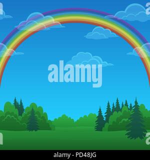 Landscape, Rainbow and Forest Stock Vector
