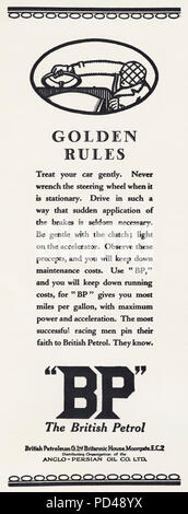 1920s old vintage original advert advertising BP British Petroleum in English magazine circa 1924 Stock Photo