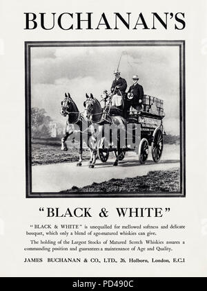 1920s old vintage original advert advertising Buchanan's Black & White Scotch Whiskey in English magazine circa 1924 Stock Photo