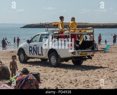 Lifeguards on duty at Barry Island in South Wales on a hot and sunny Sunday in August 2018 Stock Photo