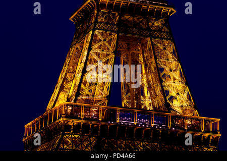 Close-up of Eiffel tower at night - Paris, France Stock Photo