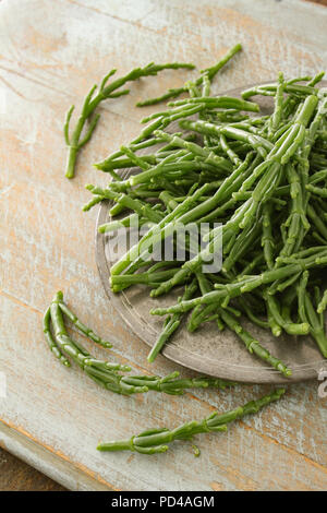 preparing fresh samphire Stock Photo