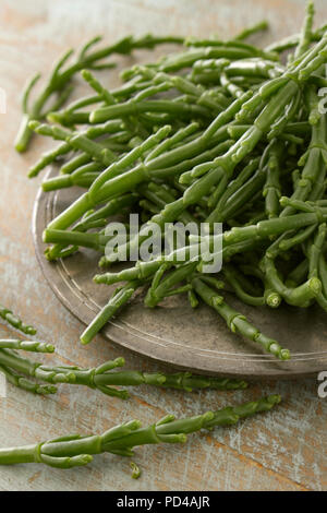 preparing fresh samphire Stock Photo