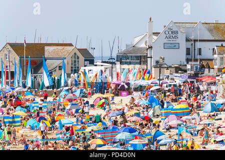 Lyme Regis beach on a hot sunny day in summer, Dorset, UK. Stock Photo
