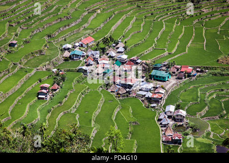 Village at 2000-year old Batad Rice Terraces, UNESCO Heritage, Central Luzon on Philipines, Southeast Asia Stock Photo