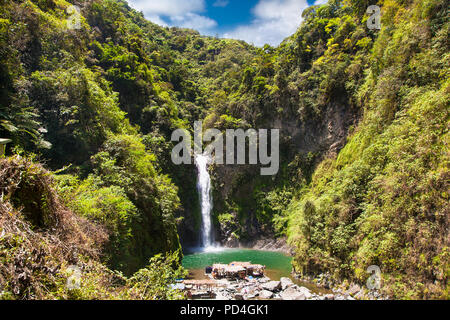 Waterfall at  mountain Gorge in  Batad, province  Banaue. North  Philippines. Stock Photo