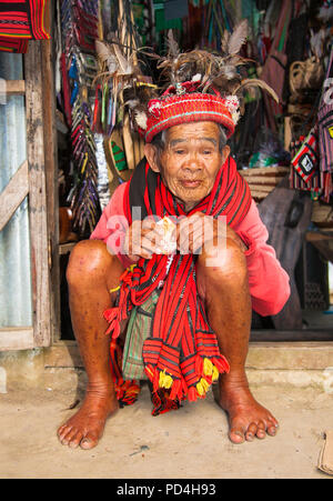 BANAUE PHILIPPINES - MARCH 31, 2016 : Unknown old ifugao man in national dress on March 31, 2016. Ifugao - the people in the Philippines. Refers to th Stock Photo