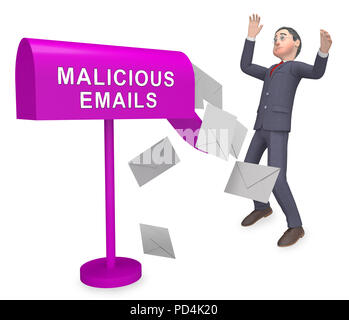 Malicious Emails Spam Malware Alert 3d Rendering Shows Suspicious Electronic Mail Virus Warning And Vulnerability Stock Photo