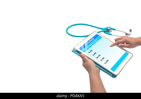 hand holding tablet with schedule in screen Stock Photo
