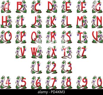 Alphabet and numeral in the Art Nouveau style with grapes Stock Vector