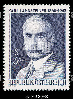 Austrian postage stamp (1968) : Karl Landsteiner (1868-1943) Austrian biologist, physician, and immunologist who distinguished the main blood groups i Stock Photo