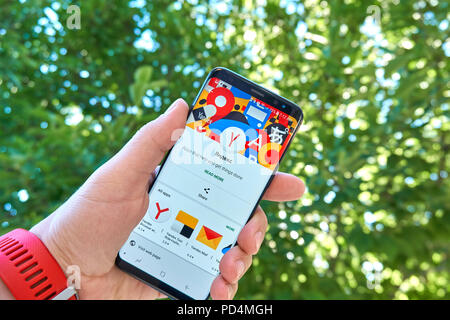 TORONTO, CANADA - JULY 15, 2018: Yandex mobile app on Samsung s8. Yandex N.V. is a russian multinational corporation specializing in Internet-related  Stock Photo