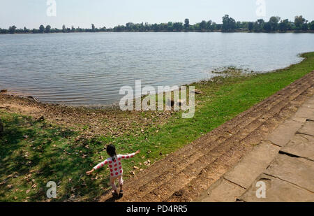 Srah Srang lake at Angkor Wat Temple complex, Siem Reap, Cambodia Stock Photo