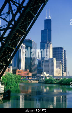 1988 HISTORICAL SEARS TOWER (©SKIDMORE OWINGS & MERRIL 1973) THE LOOP CHICAGO RIVER DOWNTOWN CHICAGO ILLINOIS USA Stock Photo