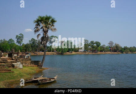 Srah Srang lake at Angkor Wat Temple complex, Siem Reap, Cambodia Stock Photo