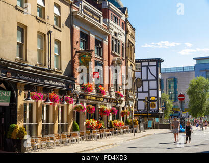 Crown and Anchor on Cateaton Street, looking towards Exchange Square Manchester. Stock Photo