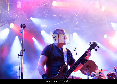 Bergamo, Italy - August 04, 2018: The Brazilian heavy metal group SEPULTURA performs at METAL FOR EMERGENCY in Filagosto Festival of Filago (BG). Bram Stock Photo