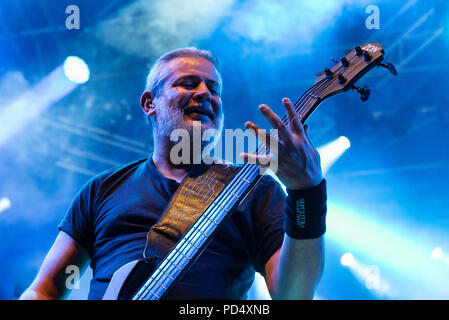 Bergamo, Italy - August 04, 2018: The Brazilian heavy metal group SEPULTURA performs at METAL FOR EMERGENCY in Filagosto Festival of Filago (BG). Bram Stock Photo