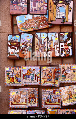 Ceramic fridge magnets for sale outside souvenir shop, Toledo, Castile-La Mancha, Spain Stock Photo