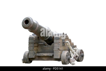 Spanish colonial cannon replica isolated on a white background Stock Photo