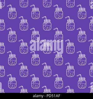 Seamless pattern with smoothie in jars and tubes. Healthy eating habits. Easy cooking process. Stock Vector