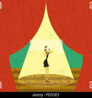 Singer on stage Female singer under a spotlight on stage. Stock Vector