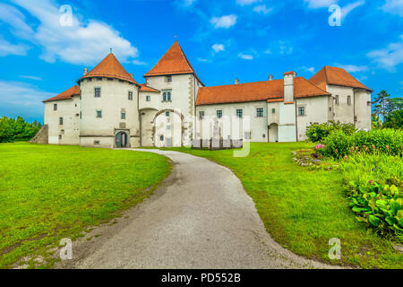 Scenic view at old historical landmarks in town Varazdin, former capital city of Croatia. Stock Photo