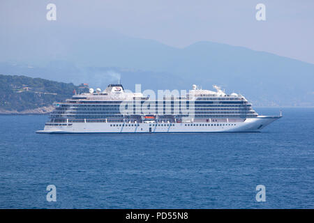 Viking Orion Cruise ship owned by Viking Cruises seen sailing away from Monaco on the French Riviera in Western Europe Stock Photo