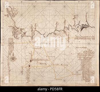 Coastal map from Saldanha Bay to Mossel Bay. Stock Photo