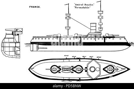 Amiral Baudin class battleship diagrams Brasseys 1896. Stock Photo