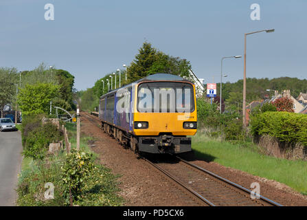 A Northern rail class 144 pacer train departing from Silkstone Common station on the single track Penistone line Stock Photo