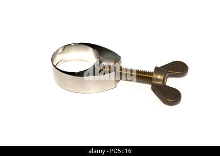 Single isolated industrial hose clamp clip on white background Stock Photo