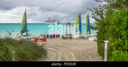 View from Half Moon cay beach on Carnival Liberty Bahamas Stock Photo