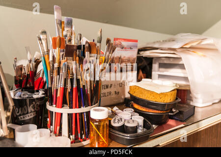 Paint Brushes On Table Stock Photo
