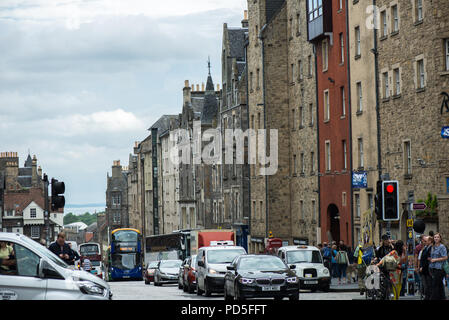 EDINBURGH, SCOTLAND - AUGUST 03, 2018: Busy Streets of Edinburgh, Scotland, UK. The most iconic streets in Scotland and major tourist attractions with Stock Photo