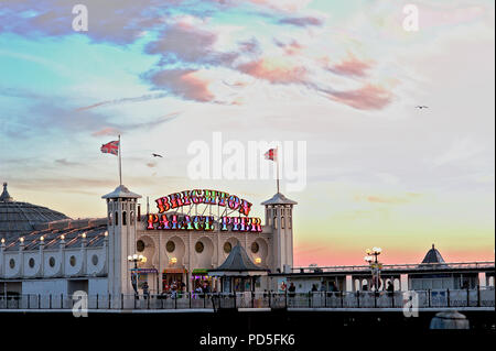 The famous Brighton Palace Pier on England's south coast changed its name in 2018 to Brighton Palace Pier, a combination of its two previous names. Stock Photo