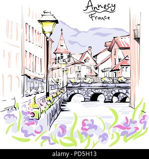 Annecy, Venice of the Alps, France. Stock Vector