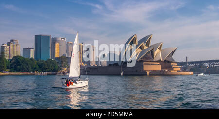 Yacht sails in Sydney Harbour, Port Jackson, New South Wales, Australia. Stock Photo