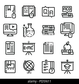 Education icon set, outline style. Textbook, monitor and more Stock Vector