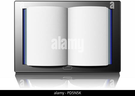 3D illustration. Book with blank pages for text within tablet, e-book Stock Photo