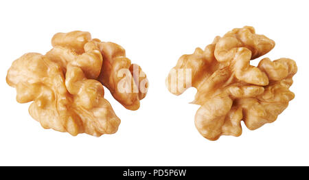 Half a walnuts shelled on a white background Stock Photo