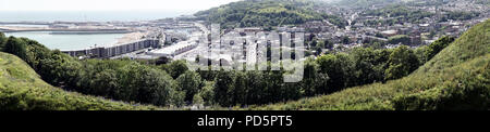 Elevated view of Dover town and harbour  Kent England Stock Photo