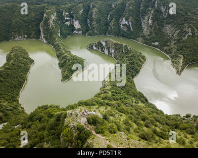 The Uvac Gorge in southern Serbia is especially known for entrenched meanders in a 100 m (330 ft) deep canyon. Stock Photo