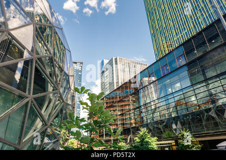 Seattle, Washington, USA - July 6, 2018: The Amazon World Headquarters Campus Spheres terrariums, Doppler and Meeting center located in downtown Seatt Stock Photo