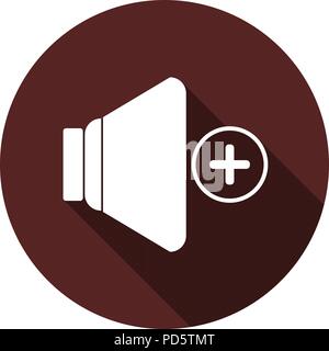 Vector image. Speaker icon with volume up symbol on a dark maroon circle Stock Vector