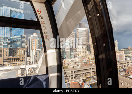 Seattle, Washington, USA - July 6, 2018: View on Seattle downtown from Great Ferris Wheel, Seattle, Washington, USA Stock Photo