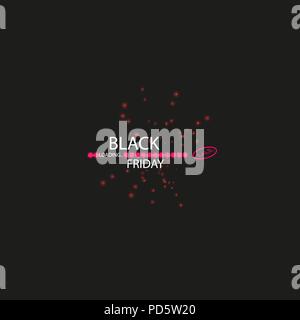 Black Friday. Great sale. Text and banner on the background of a large red flash with luminous dust. Cover for the project. Vector illustration. Progress loading bar Stock Vector