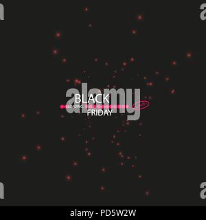 Black Friday. Great sale. Text and banner on the background of a large red flash with luminous dust. Cover for the project. Vector illustration. Progress loading bar Stock Vector